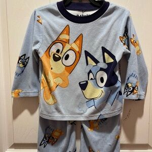Kids Fleece Character Pajama Set - Light Blue and Orange with Bluey and Bingo
